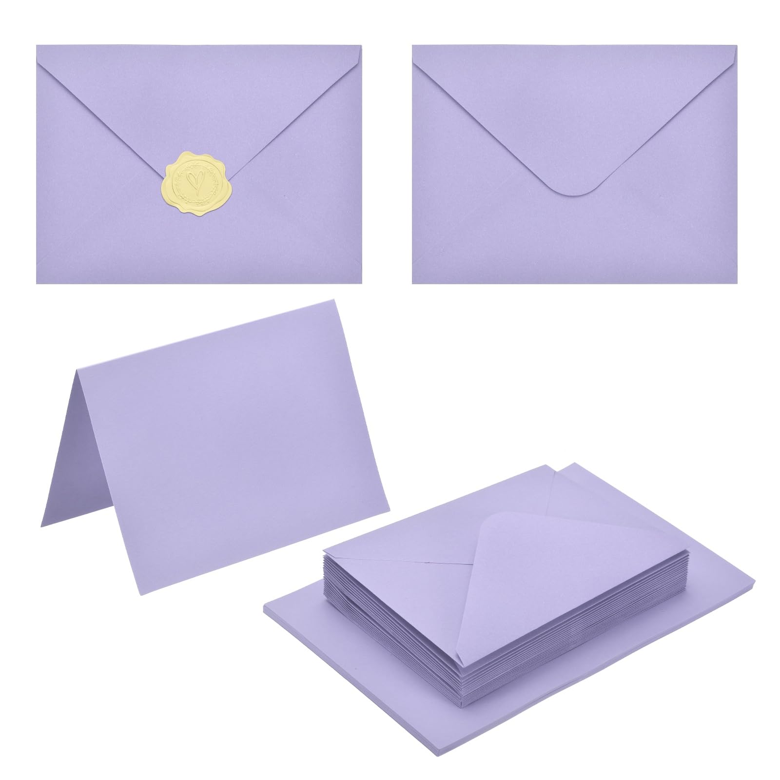 PATIKIL 50Pack Light Purple 5x7 Envelopes with Cards, V Flap A7 Envelopes with Cardstock & Gold Stickers for Greeting Cards Wedding Greeting Birthday Invitations Letter Mailing — image 1