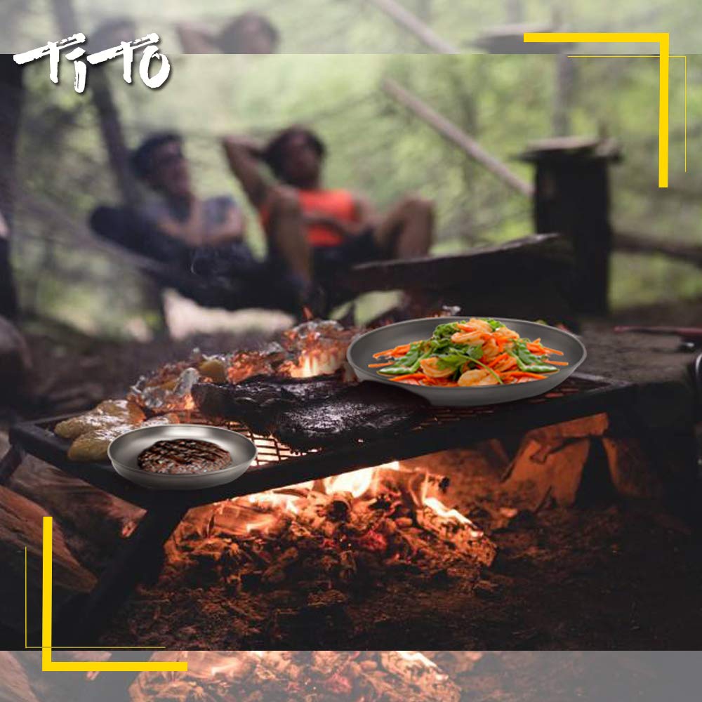 TiTo Titanium Piatto in Titanio Portatili Ultraleggere Piatti Piattino da Campeggio Esterno Stoviglie per Barbecue Escursionismo Domestico Zaino Trekking Viaggi Picnic(3 Pezzi)