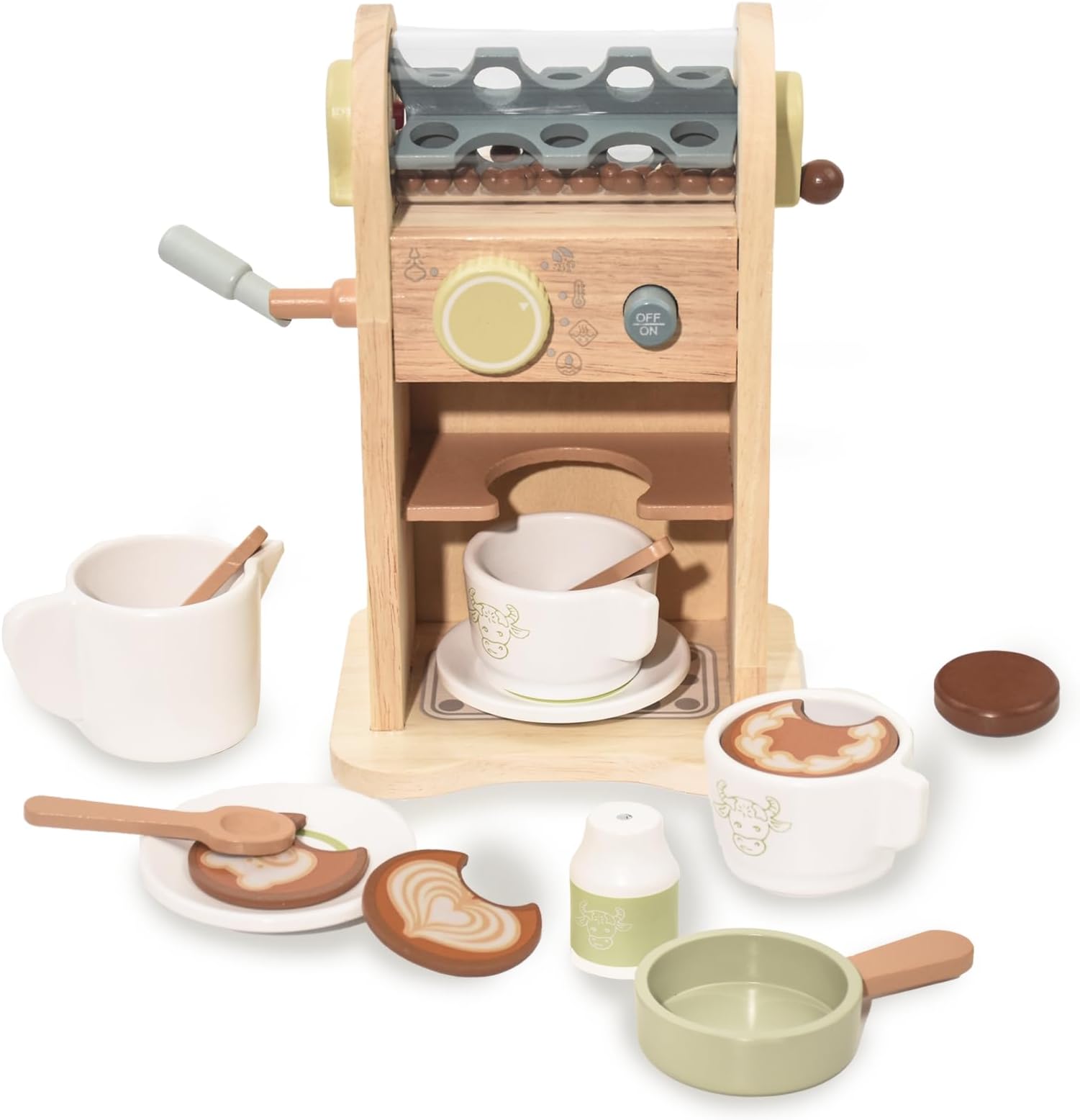 CoriverKids Wooden Kitchen Accessories, Kids Wooden Coffee Machine Toy with Grinder, Toy Coffee Machine, Toddler Kitchen Pretend Play, Wooden Play Kitchen Sets Role Play Gift for Boys Girls