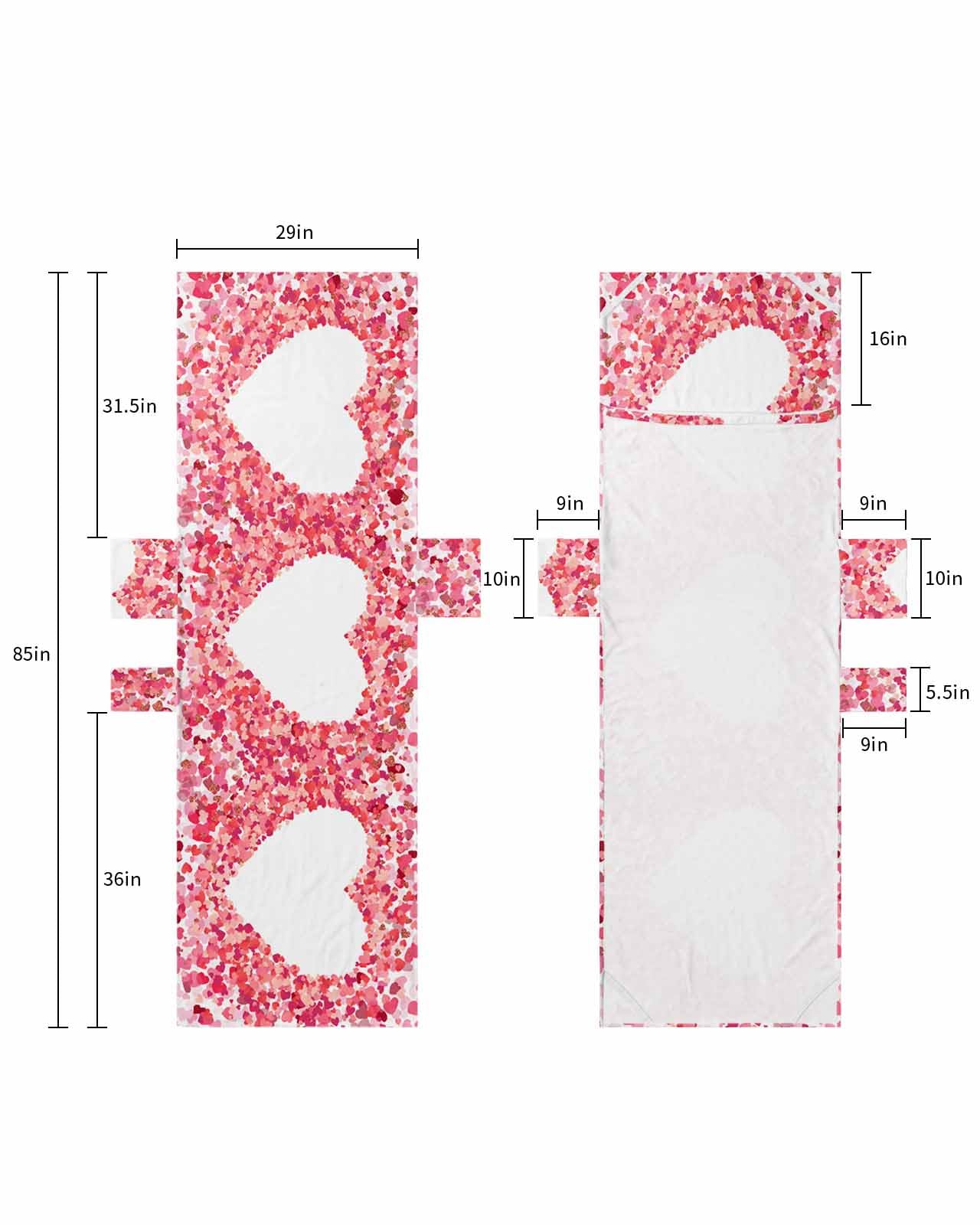 Valentine's Day Beach Lounge Chair Towel Cover, Soft Chaise Lounge Towel with Side Pockets Patio Pool Chairs Cover for Beach/Pool Sunbathing 29x85 Pink Red Ombre Love Heart