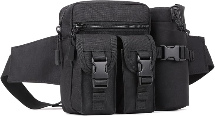 Huntvp Tactical Waist Pack Bag with Water Bottle Pouch, Molle Belt Bag Bumbag Waist Bag for Dog Walking, Running, Hiking,Travel, Outdoors