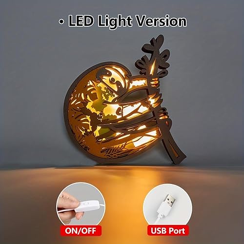 Miniatura 2 de Lámpara de noche LED de madera 3D tallada con animales, lámpara tallada en madera, decoración moderna para festivales, decoración del hogar,