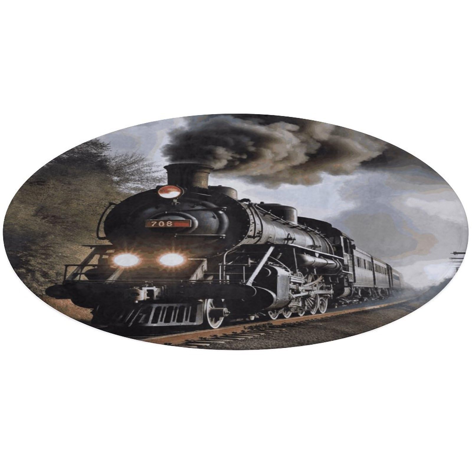 Steam Train Rug Round 90 * 90cm Area Room Rugs Coral Velvet Door Mats with Rubber Backing Non Slip Bathtubs Floor Mat Stylish Bathroom Rug Washable