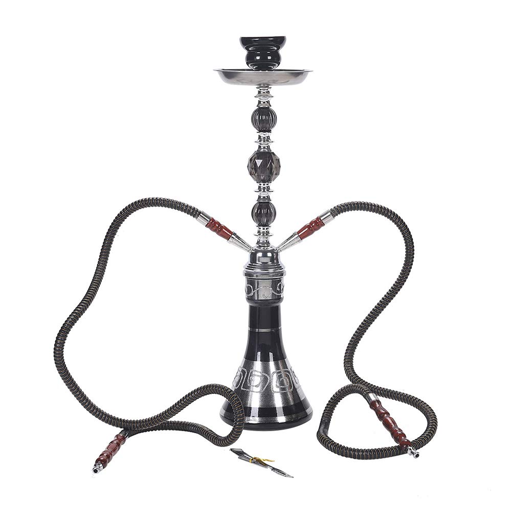 Echte ägyptische Art Kaffee Shisha Shisha, große Doppelrohr Shisha Set, große arabische Doppel Shisha Glas Shisha Set, geeignet für Familien, ausländische Hotels,Schwarz