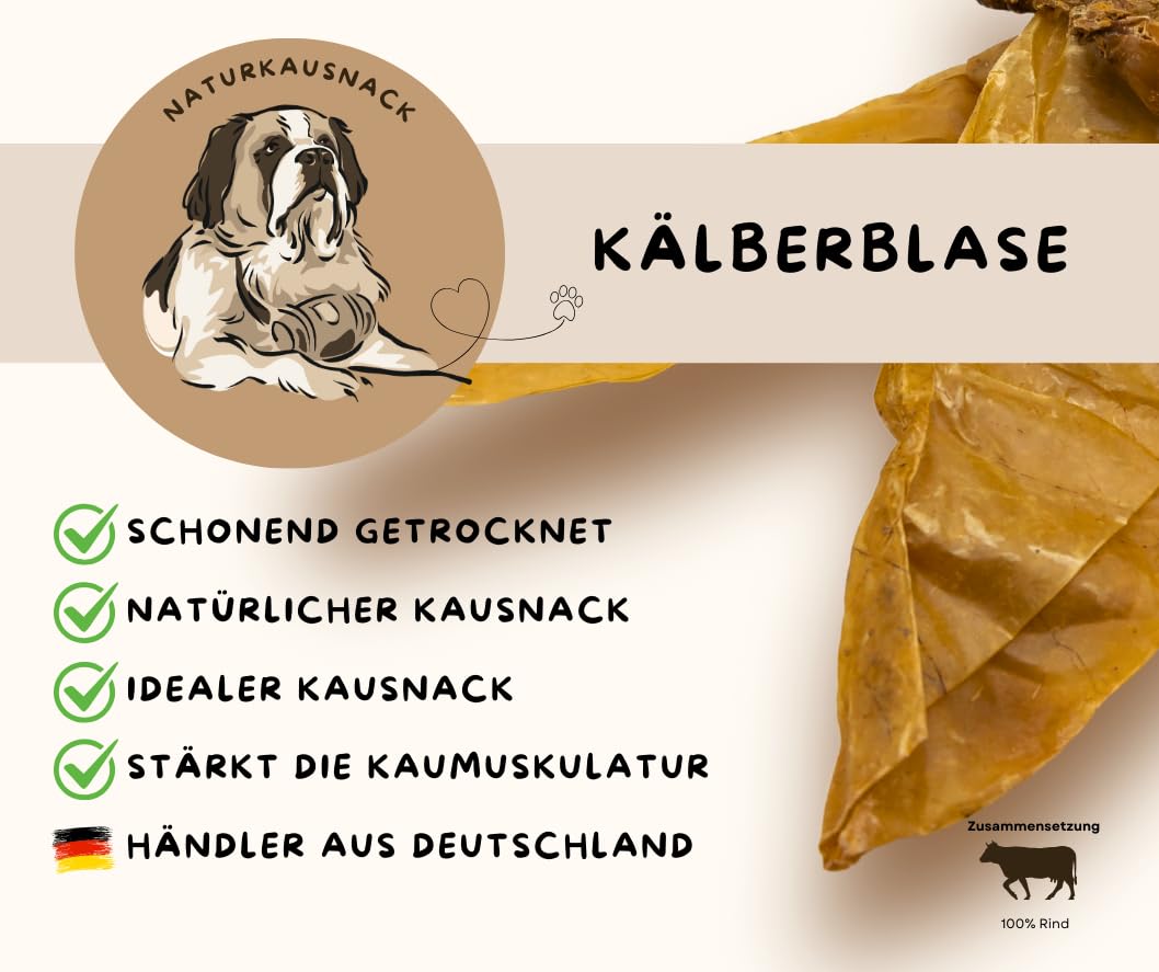 Warnick´s Tierfutterservice - Hundesnack - Getrocknete Kälberblase flach für Hunde – 100 % Rind, Naturkausnack luftgetrocknet – Zahnpflege & Kauspaß – fettarm & gut verdaulich – 2kg (ca. 60 Stück)