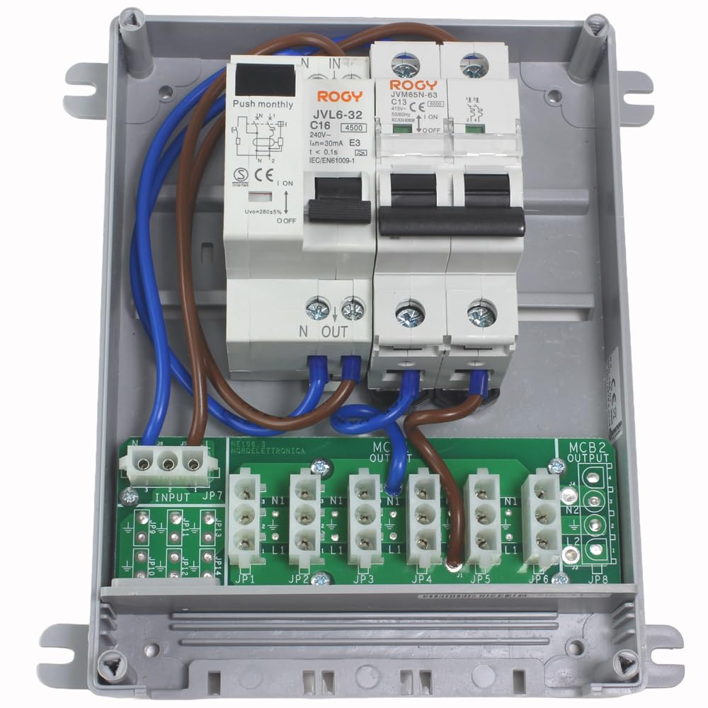 NE198 Sicherungskasten 230V 16A mit FI-Schutzschalter für Wohnmobil | 30 mA FI-Schutzschalter, Für Wohnwagen/Caravan, 185 x 140 x 90 mm, Sicherungsautomat, Stromverteilung