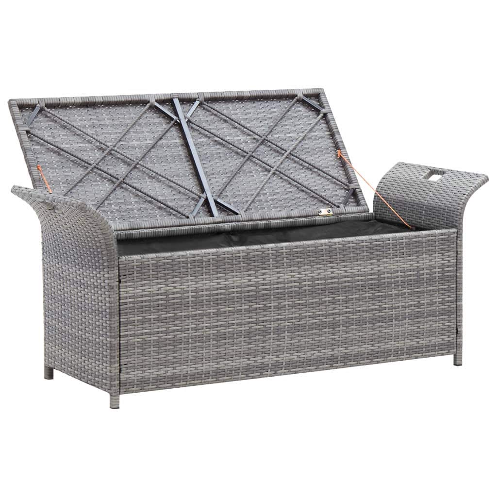 Truhenbank mit Auflage Gartenbank Gartentruhe Kissentruhe Kissenbox Sitzbank Rattanbank Grau 138 x 50 x 60 cm Poly Rattan
