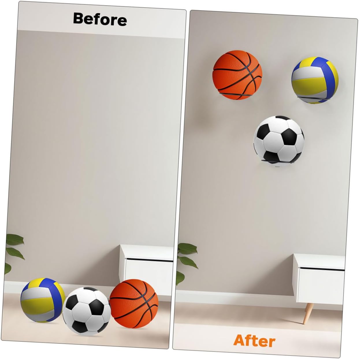 8pcs Ball Wall Rack Heavy Duty Storage for Basketball Soccer Volleyball Football Wall Mounted Organizer for Home Garage Game Room Easy Installation Elegant Design