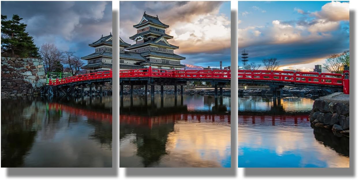 Japanese Wall Art Matsumoto Castle Posters Prints Japanese Canvas Paintings Matsumoto Castle Wall Decor Pictures Living Room Dining Room Kitchen Decoration 12x16inchx3