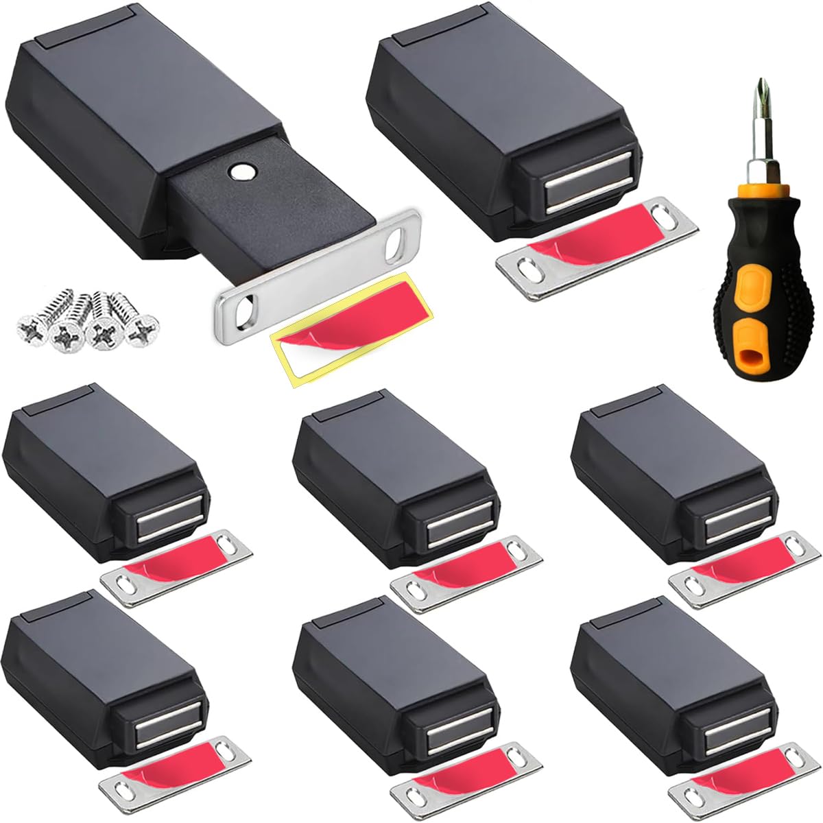 Magnetic Push to Open Cabinet Hardware CBRIVE 8 Pack Heavy Duty Push Latch & Lock for Hidden Door Touch Latches and Catch Magnet Push Release Drawer