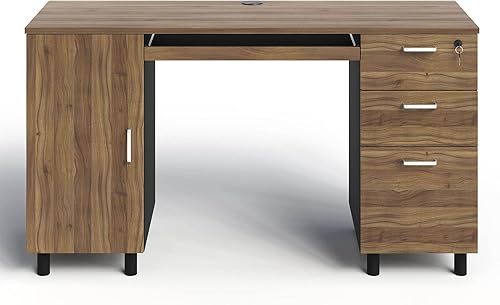Miniatura 7 de Modern Design By Crafts & comfort Venice - Escritorio para computadora - Escritorio de oficina con 3 cajones y gabinete de almacenamiento de CPU,