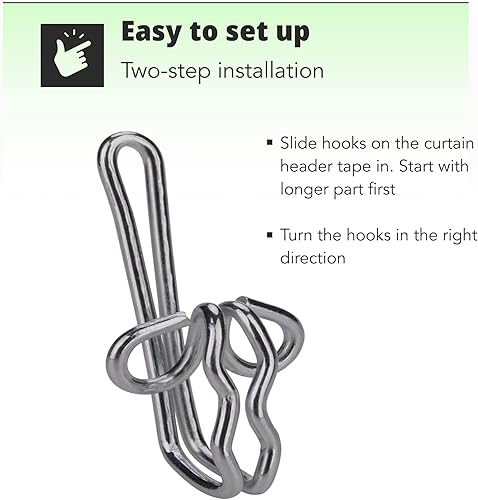Miniatura 3 de H&S Ganchos de cortina resistentes, 100 piezas, juego de ganchos de metal resistente para cortinas de habitación, puerta y ducha