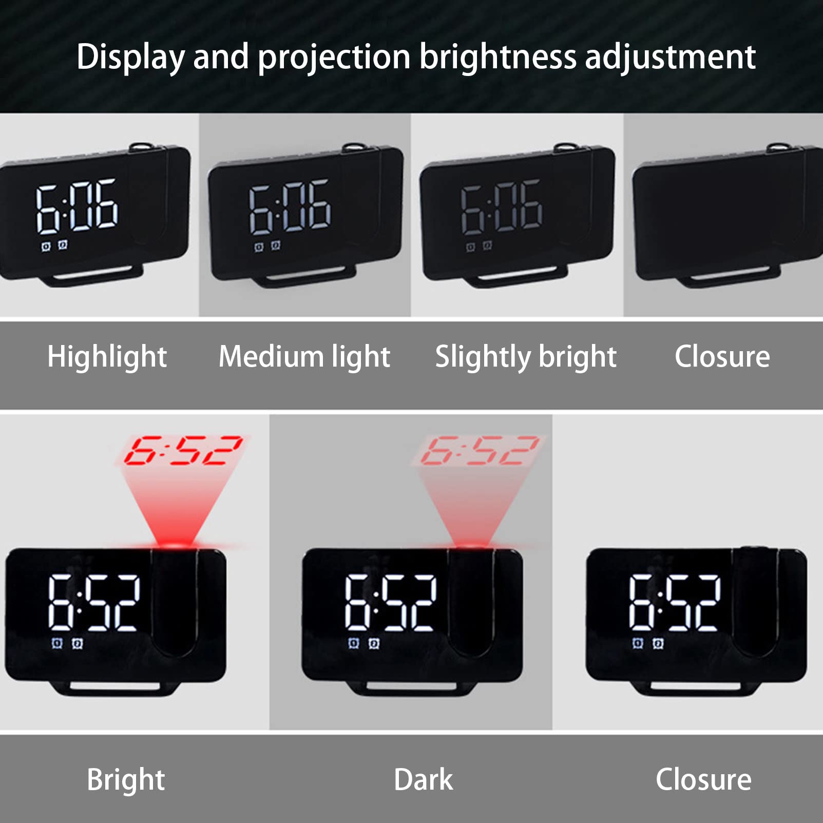 Réveil Projecteur, Réveil Numérique avec Radio FM, Affichage LED Clair, Snooze, Réveil Numérique pour Chambre à Coucher,White