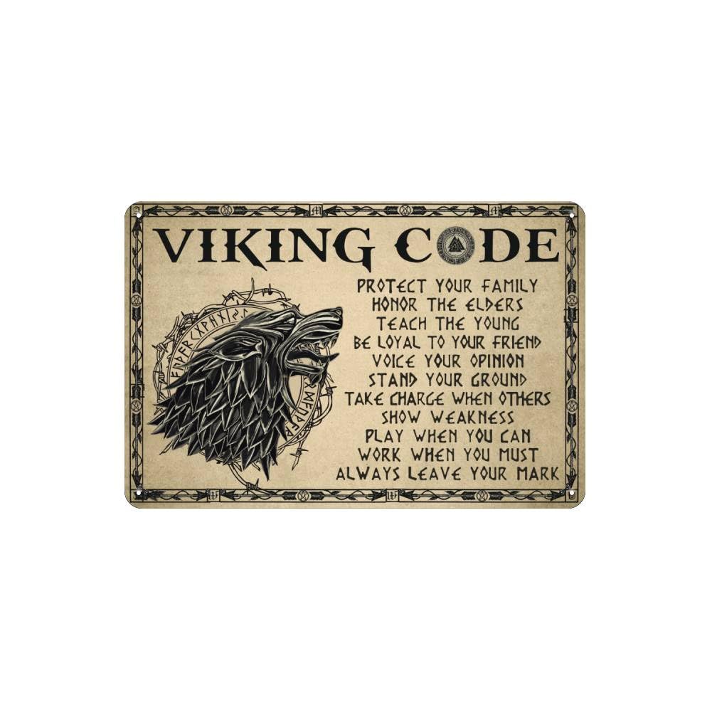 YOYI ART Viking Gifts For Men - Metal Viking Code Sign, Vintage Viking Decor Tin Sign for Home Bar, Basement, Garage and Man Cave Wall Decor Art, Cool Stuff Gifts for Men, 12 x 8 inch