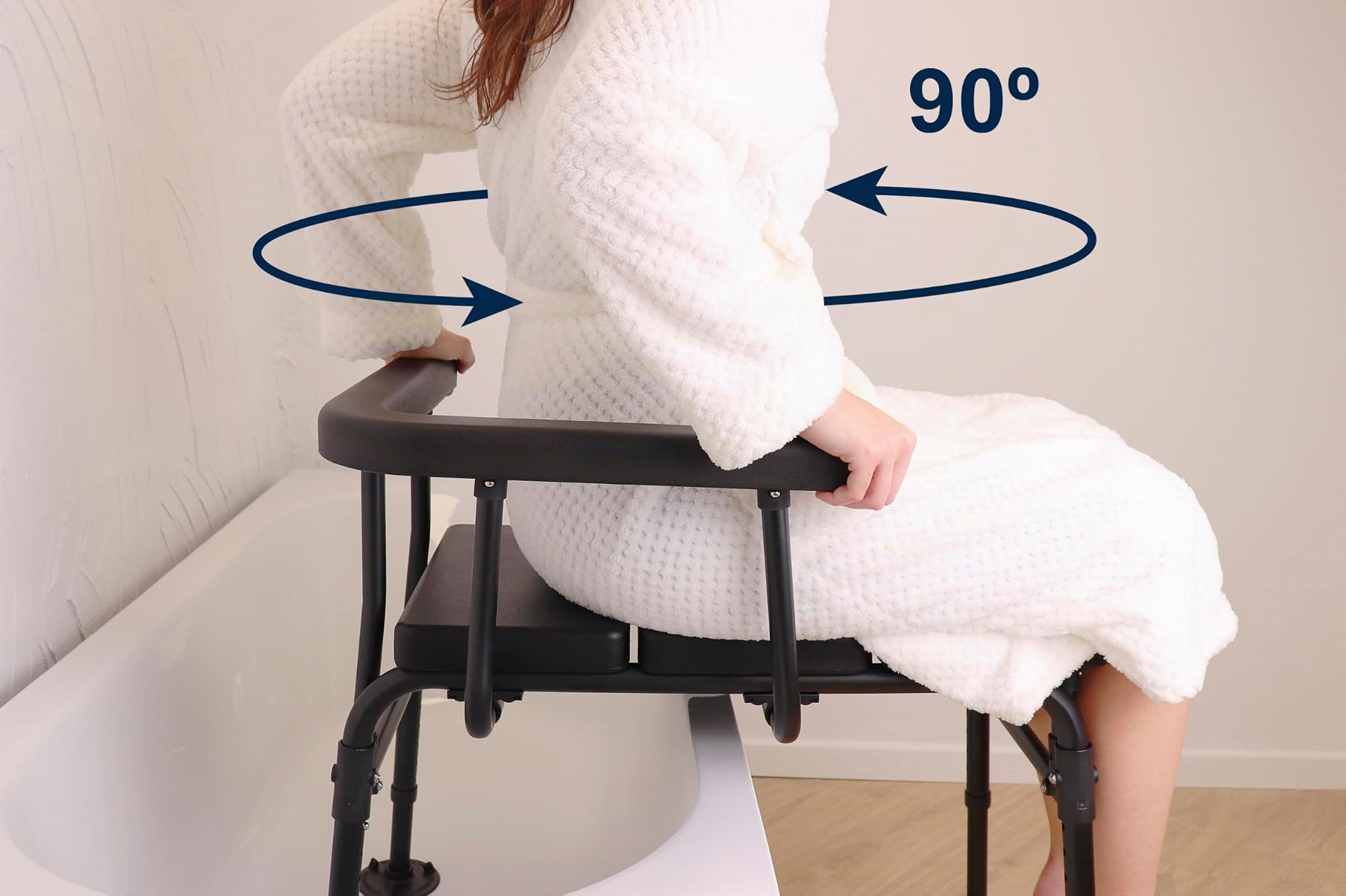 KMINA Silla Bañera Personas Mayores, Banco Transferencia Baño Adulto | Asiento antideslizante con asa acolchada intercambiable de lado, estructura de aluminio, altura regulable