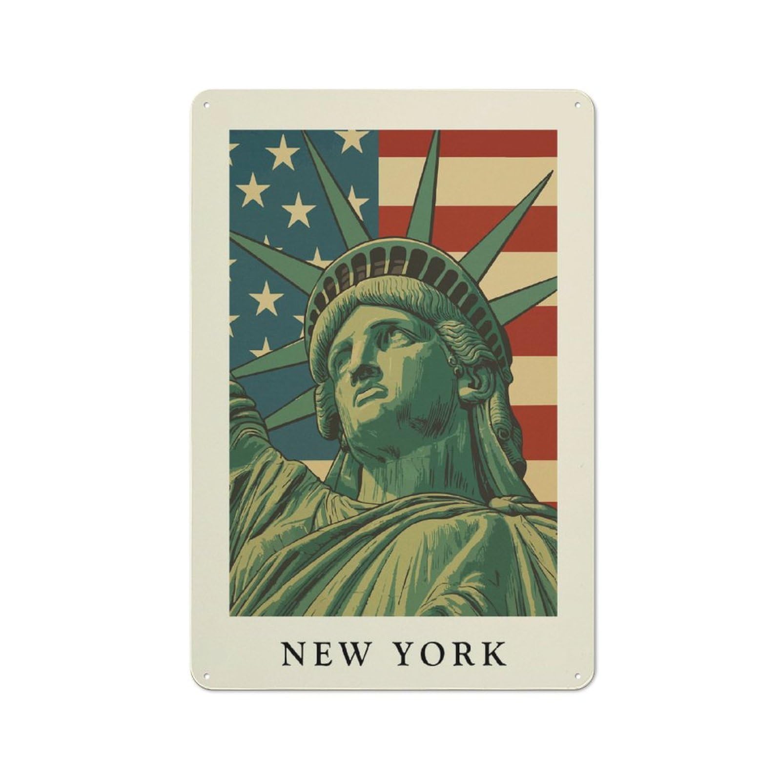 Junmoney Style Metal Wall Sign 30X20cm Featuring Statue Of Liberty With American Flag For Hallway Wall, For Vintage Wall Decor Fans, For Cafés, Pubs And Restaurants