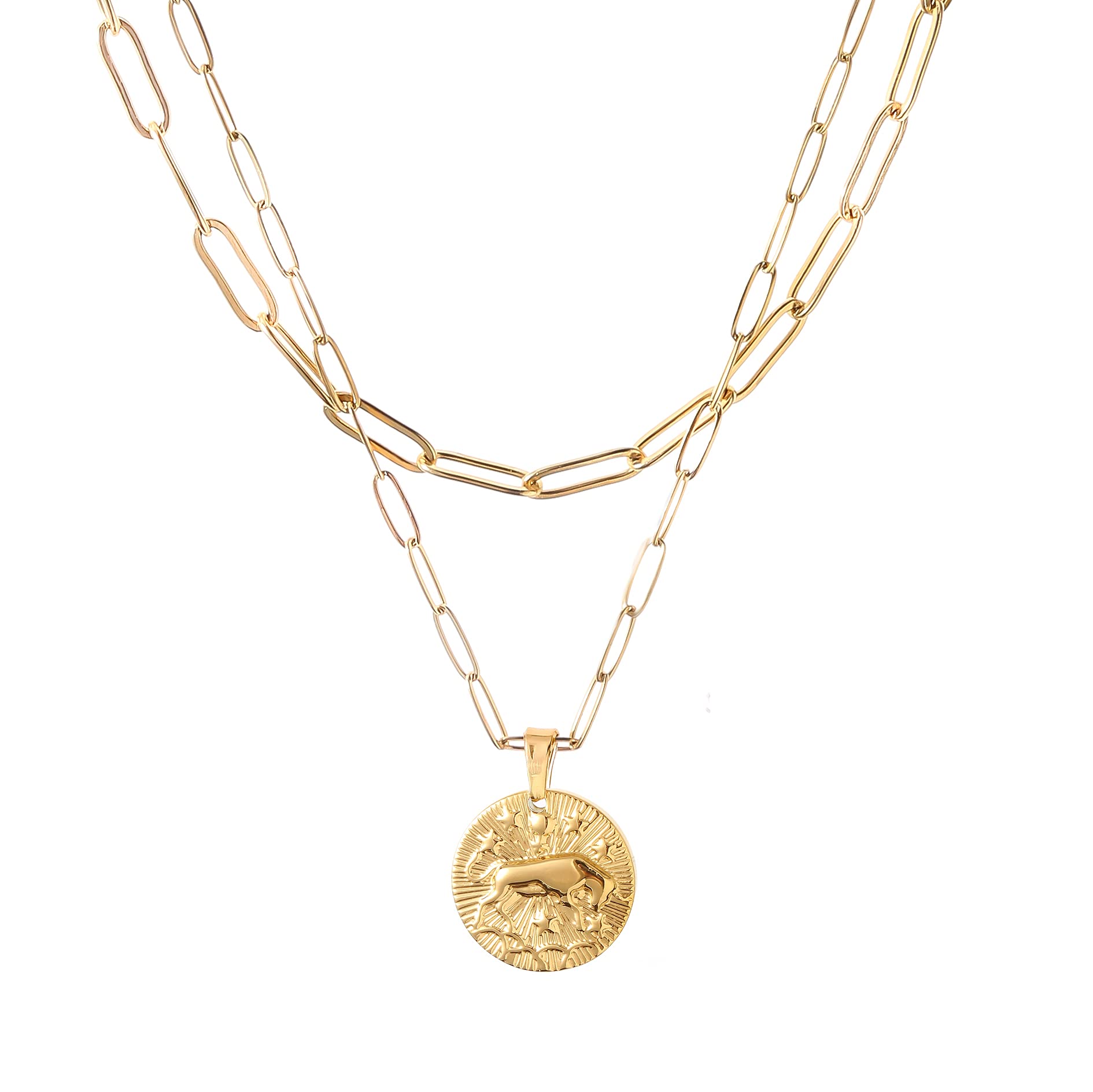 LYNMOSDainty Zodiac Necklace for Women Zodiac Sign Necklaces 18k Real Gold Plated Paperclip Link Chain Necklaces Layered Gold Necklaces for Women Girls Jewelry Gifts