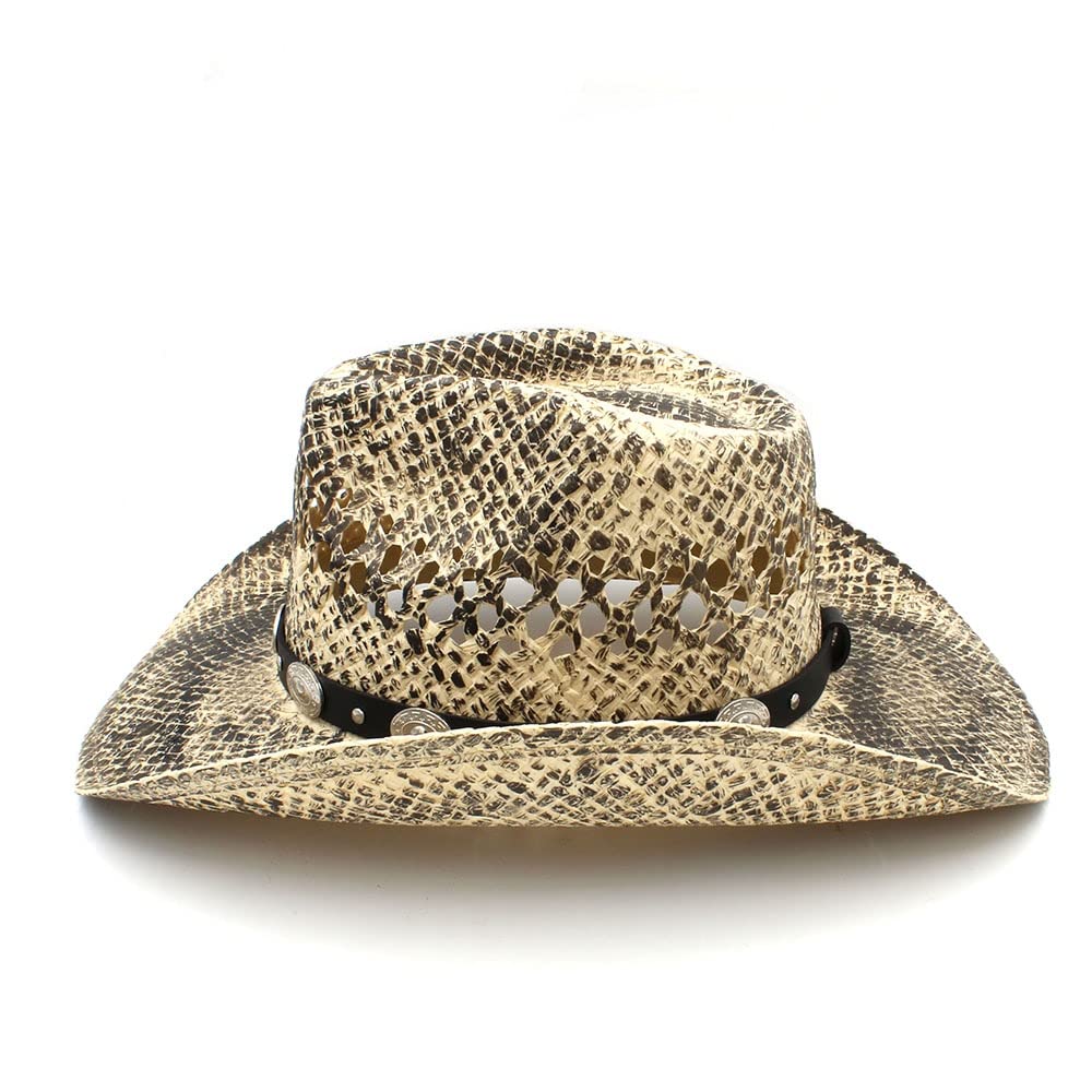 Ręcznie tkany słomkowy kapelusz kowbojski Fedora Trilby dla mężczyzn i kobiet styl zachodni z punkowym paskiem zespół tata Sombrero Jazz Cap rozmiar 56 58 cm