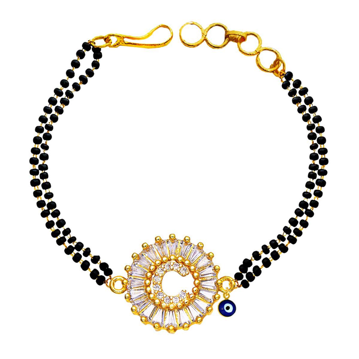 ZIVOM® Evil Eye Customised Alphabet Initial Letter C Baguette Cubic Zirconia 22K Gold Hand Mangalsutra Bracelet for Women (B0C9DYCFM8) Amazon Price History, Amazon Price Tracker