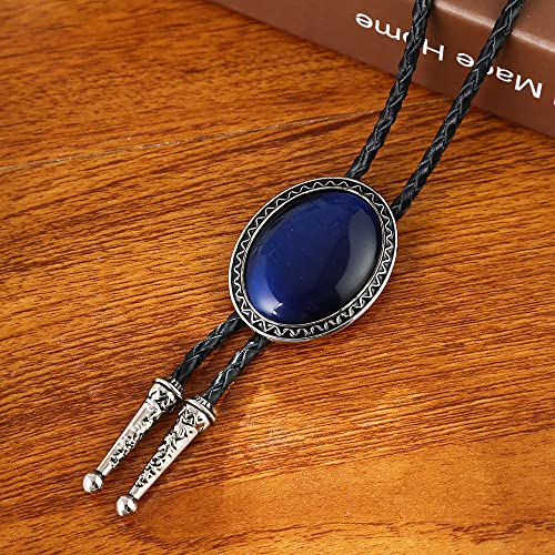 Image of Bolo Tie for Men Women Cowboy Turquoise Celtic Natural Tiger Eye Stone Longhorn Bull Western Leather Bolo Necktie