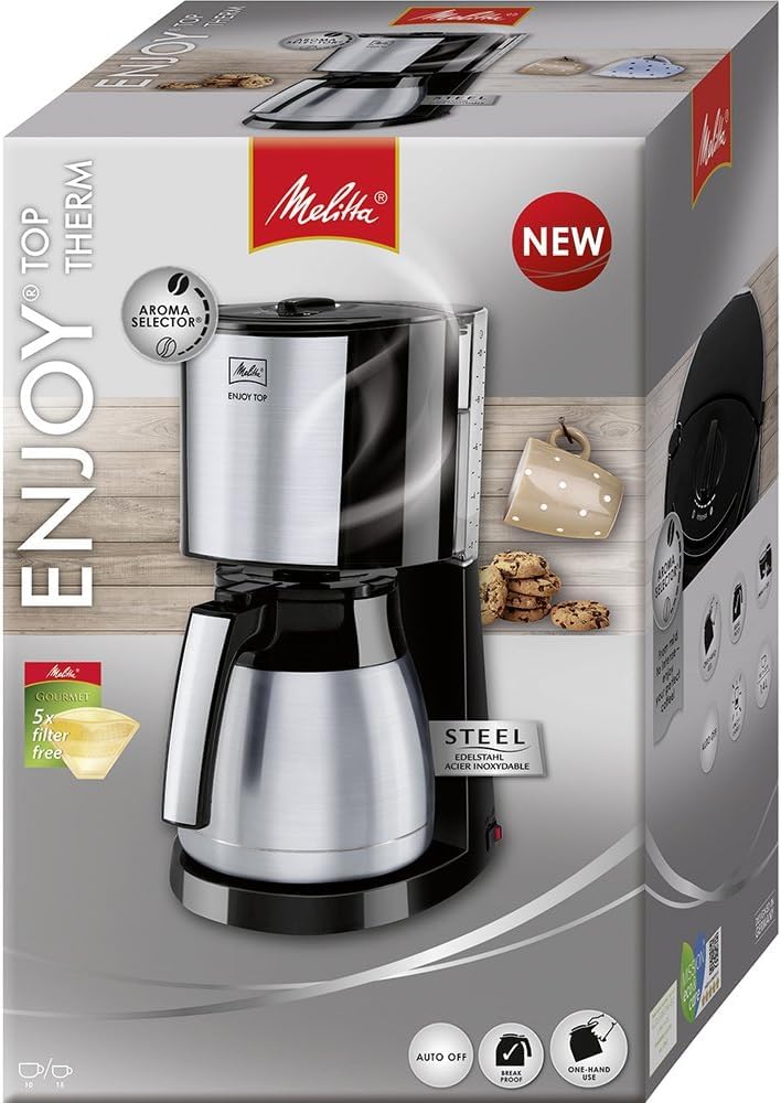 Melitta Cafetière à Filtre avec Verseuse Isotherme en Acier Inoxydable, Noir/Acier Brossé, 1017-08
