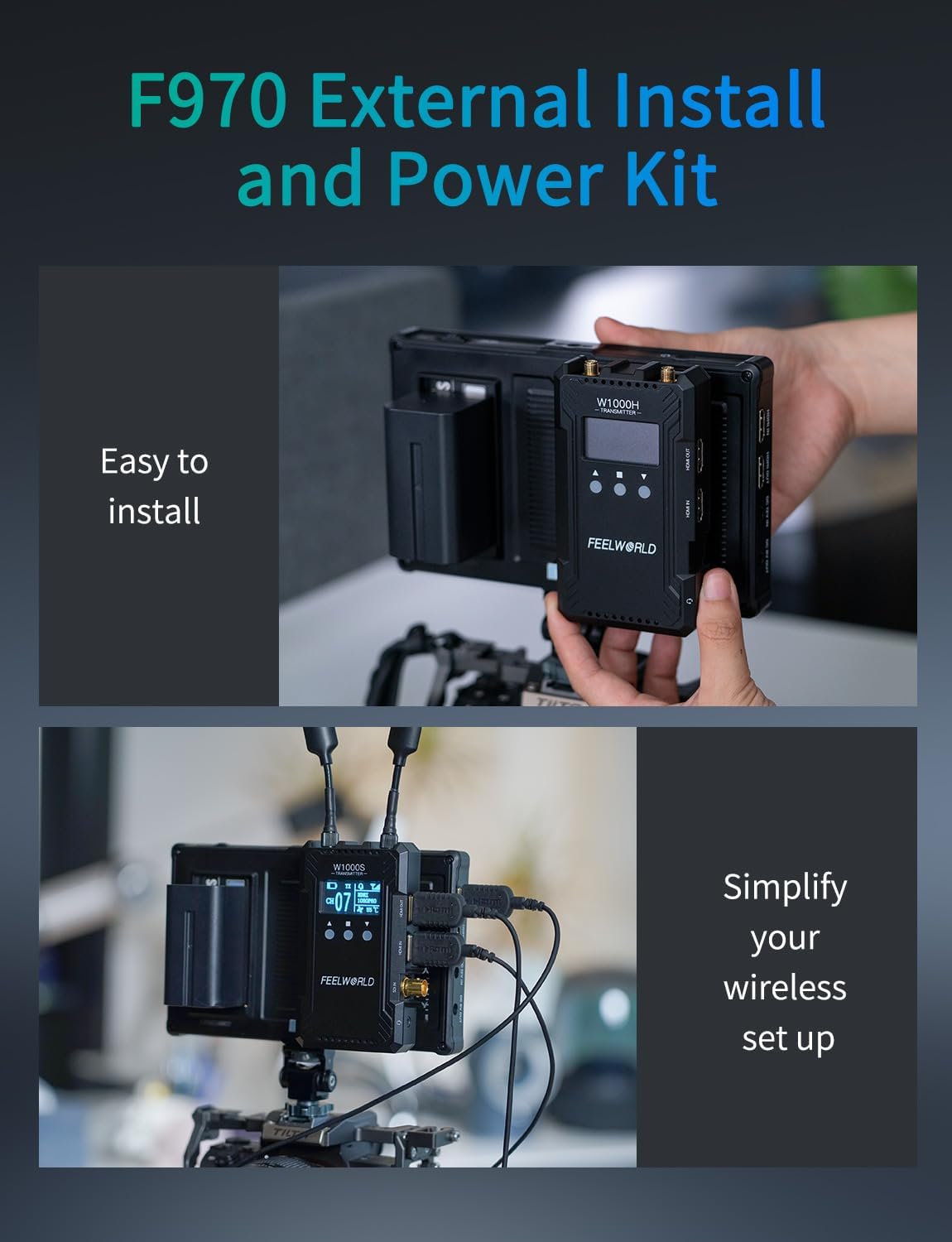 FEELWORLD F970 External Install and Power Kit demonstration