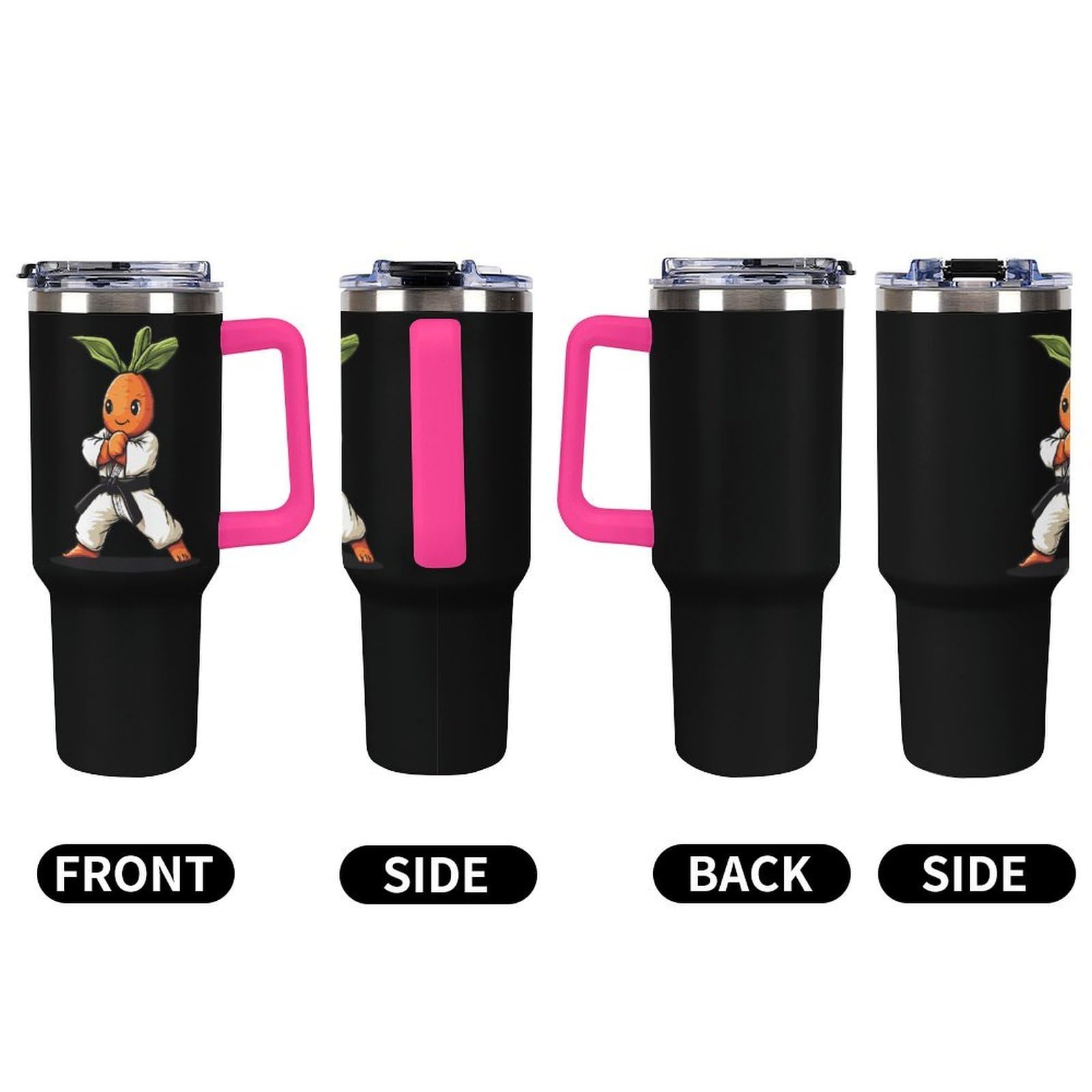 Karate Carrot Becher mit Griff, Reise-Kaffeebecher, großes Fassungsvermögen, Autobecher, Wasserflasche