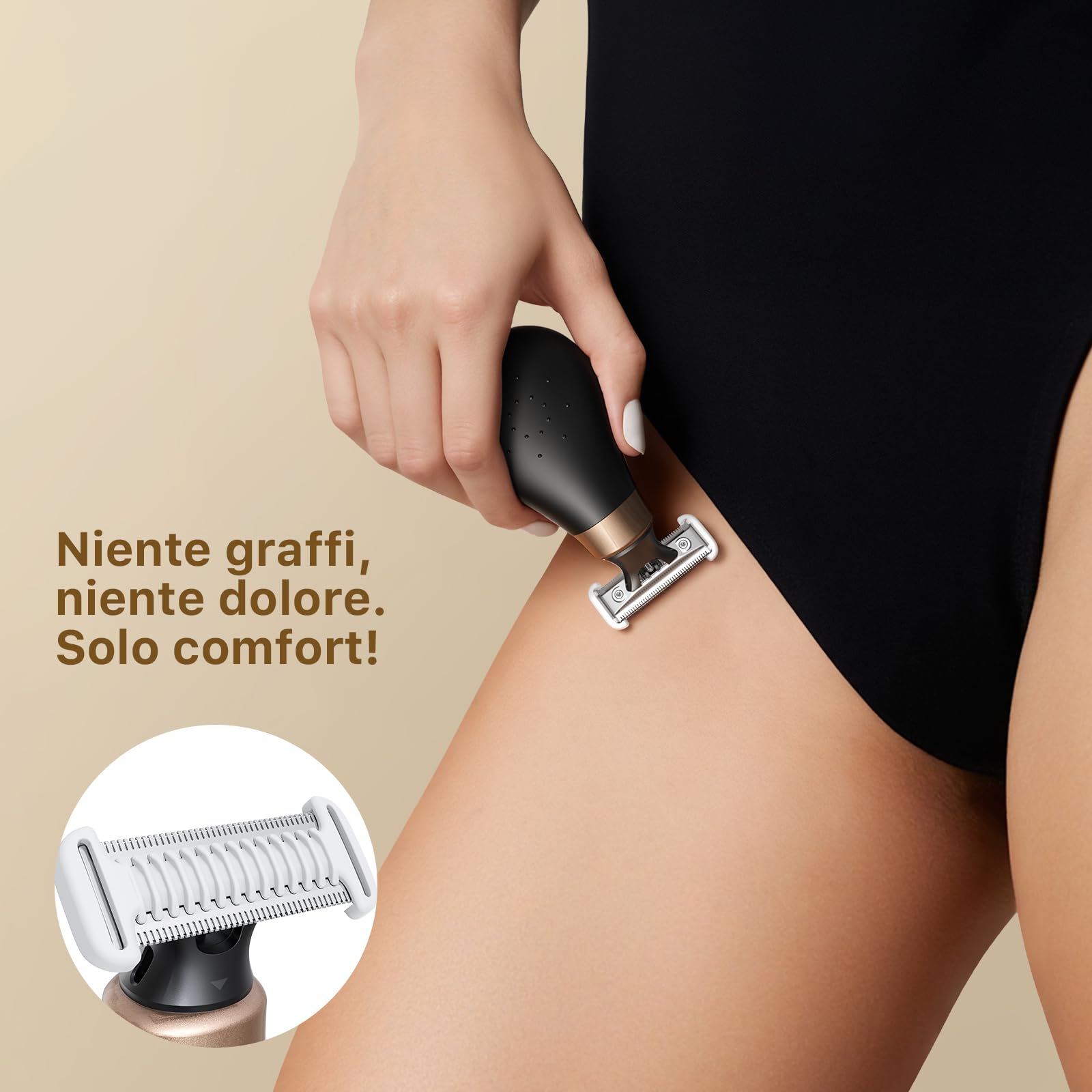 2026 Nuovo Rasoio Elettrico Donna per Zona Bikini - Rifinitore Intimo Portatile e Senza Dolore, Mini Depilatore Viso e Corpo, Ricarica USB-C, Testina Wet & Dry Sostituibile, Nero
