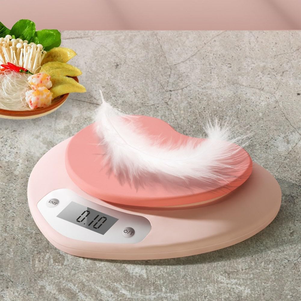 Zilimontt Bilancia da cucina ad alta precisione, design elegante e compatto, display LCD a forma di cuore rosa, bilancia digitale da cucina con funzione tara, accessori da cucina