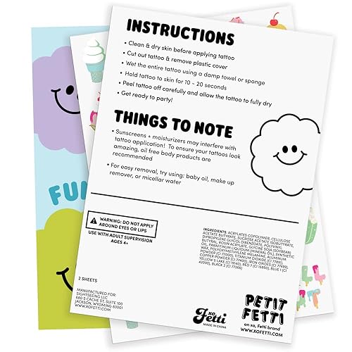 Miniatura 6 de xo, Fetti Tatuajes temporales para fiesta de cumpleaños de helados para niños, 56 estilos de purpurina | Postre, suministros de fiesta de baby