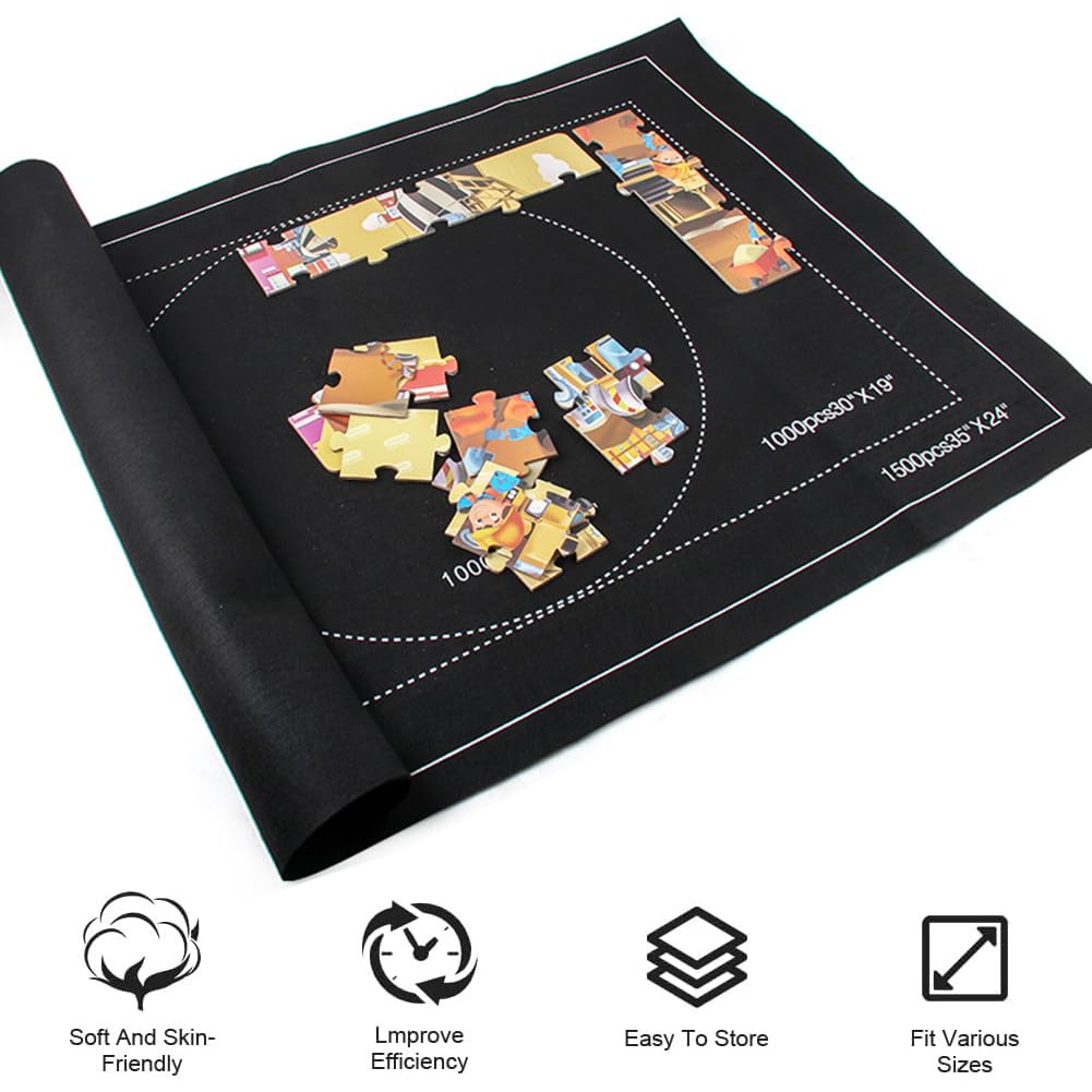 Tapis De Rangement Puzzle Feutre Noir - Pour 1500 Pièces, Portable, 89x61 Cm