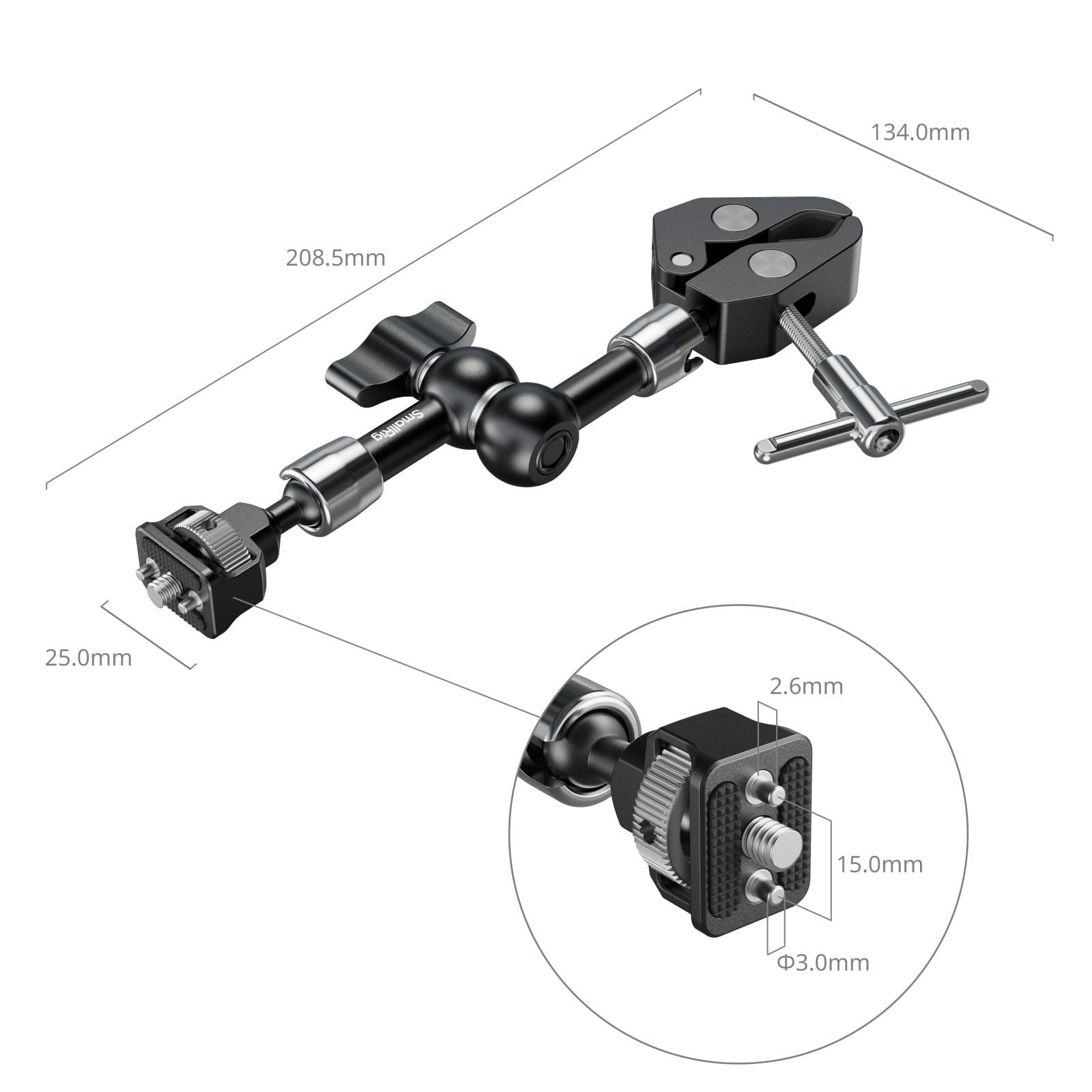 SMALLRIG Brazo mágico de 7 pulgadas con abrazadera en forma de cangrejo, brazo con tornillo de 1/4"-20 y pines retráctiles, para cámaras de acción, monitores, luces de vídeo y micrófonos - 5310