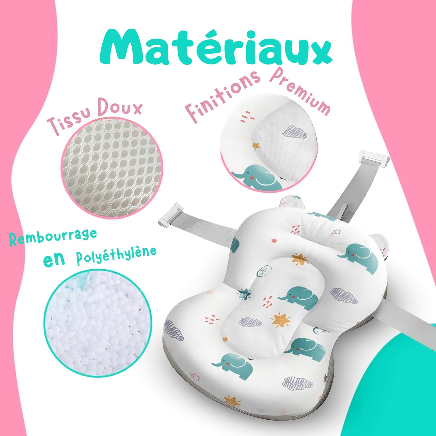 Coussin de Bain Bébé + Pichet de Bain – Coussin Baignoire Bébé Universel – Réducteur Baignoire pour Bébé – Matelas Doux & Antidérapant (Blanc)