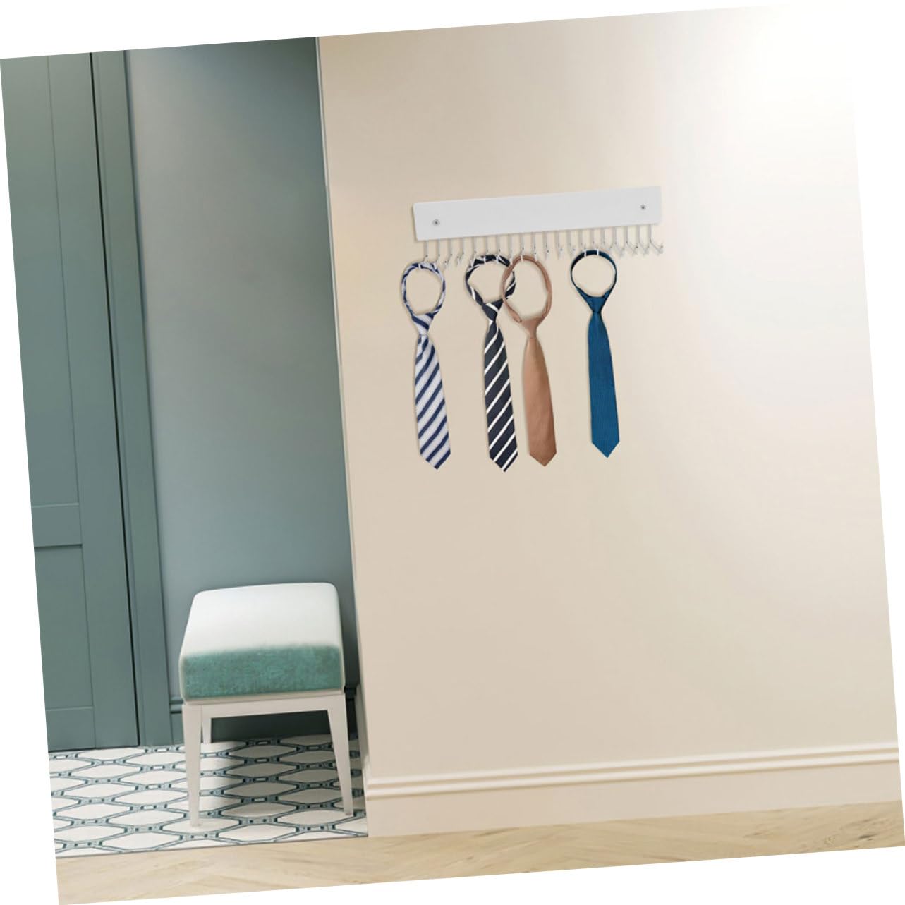 BESTOYARD Organizador Giratorio de Pared Ahorro de Espacio para Corbatas y Bufandas, Soporte de Madera y Hierro Blanco 2 Piezas Adecuado para Oficina y Apartamentos Pequeños