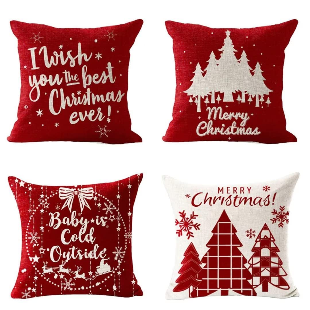 Housse de coussin 40x40 rouge Noël lot de 4 en lin pour rénover un canapé fatigué