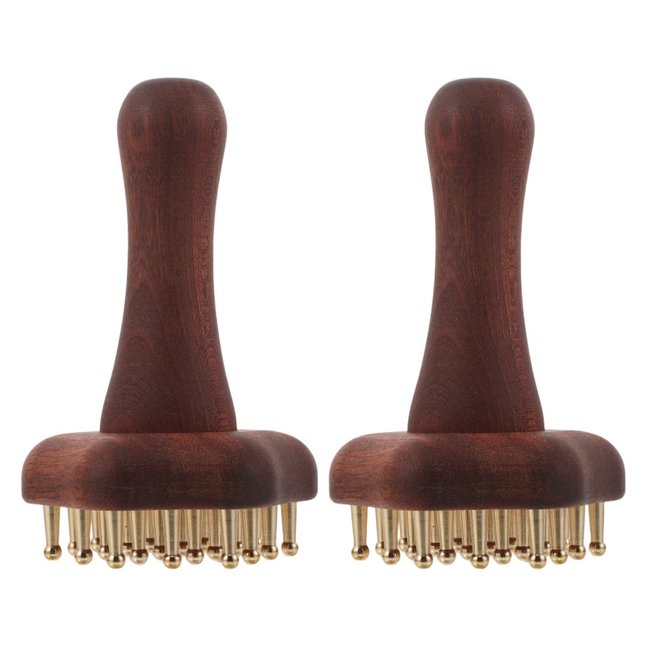 CALLARON Cepillo ergonómico de latón y madera con 24 dientes para masaje abdominal y cuidado de cuello, adecuado para spa en casa, pack doble