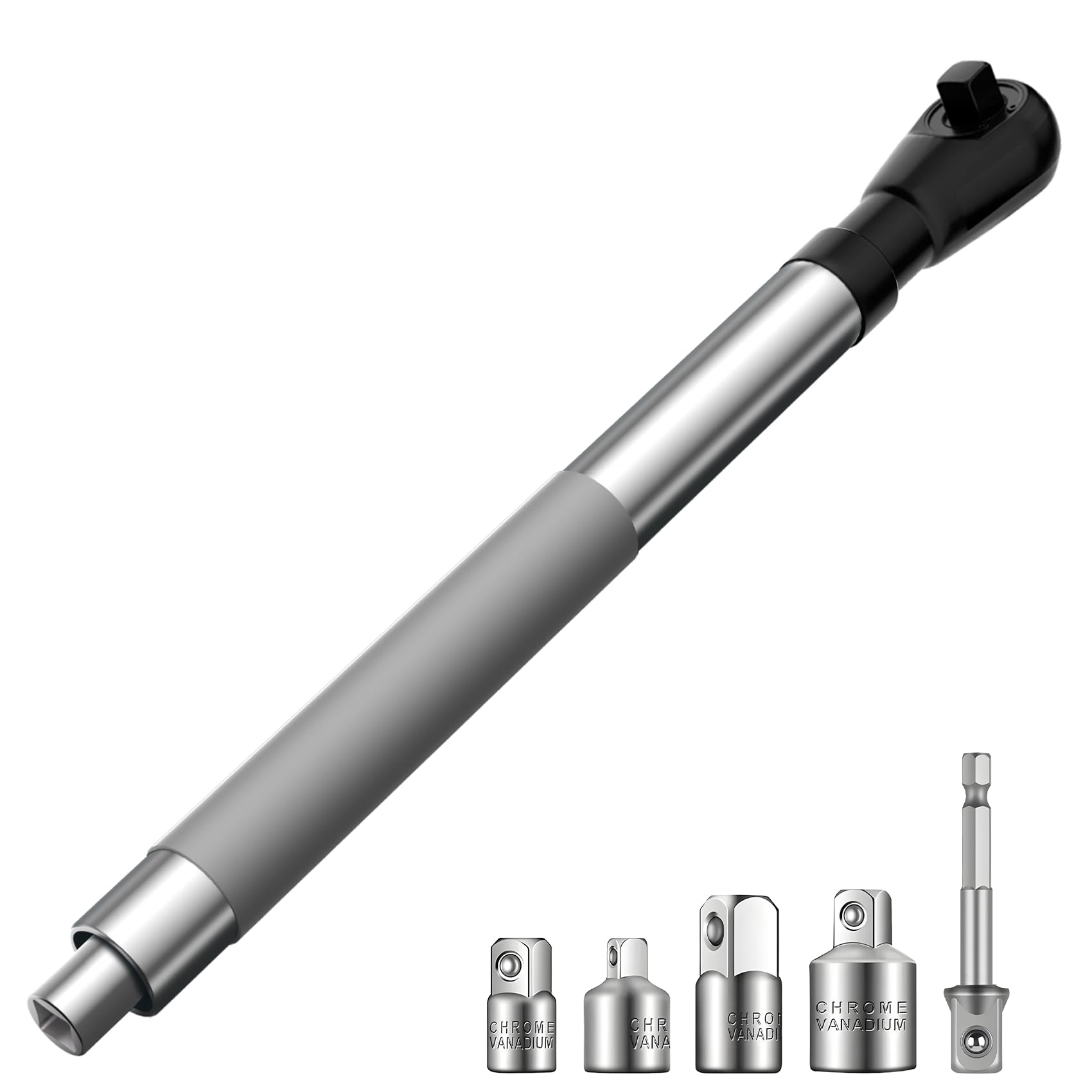 SNEZHANA 1/2" Offset Extension Wrench for Electric with Versatile 3/8", 1/4" Square Drive Adapters Impact Ratchet Extender, for Tight Spaces