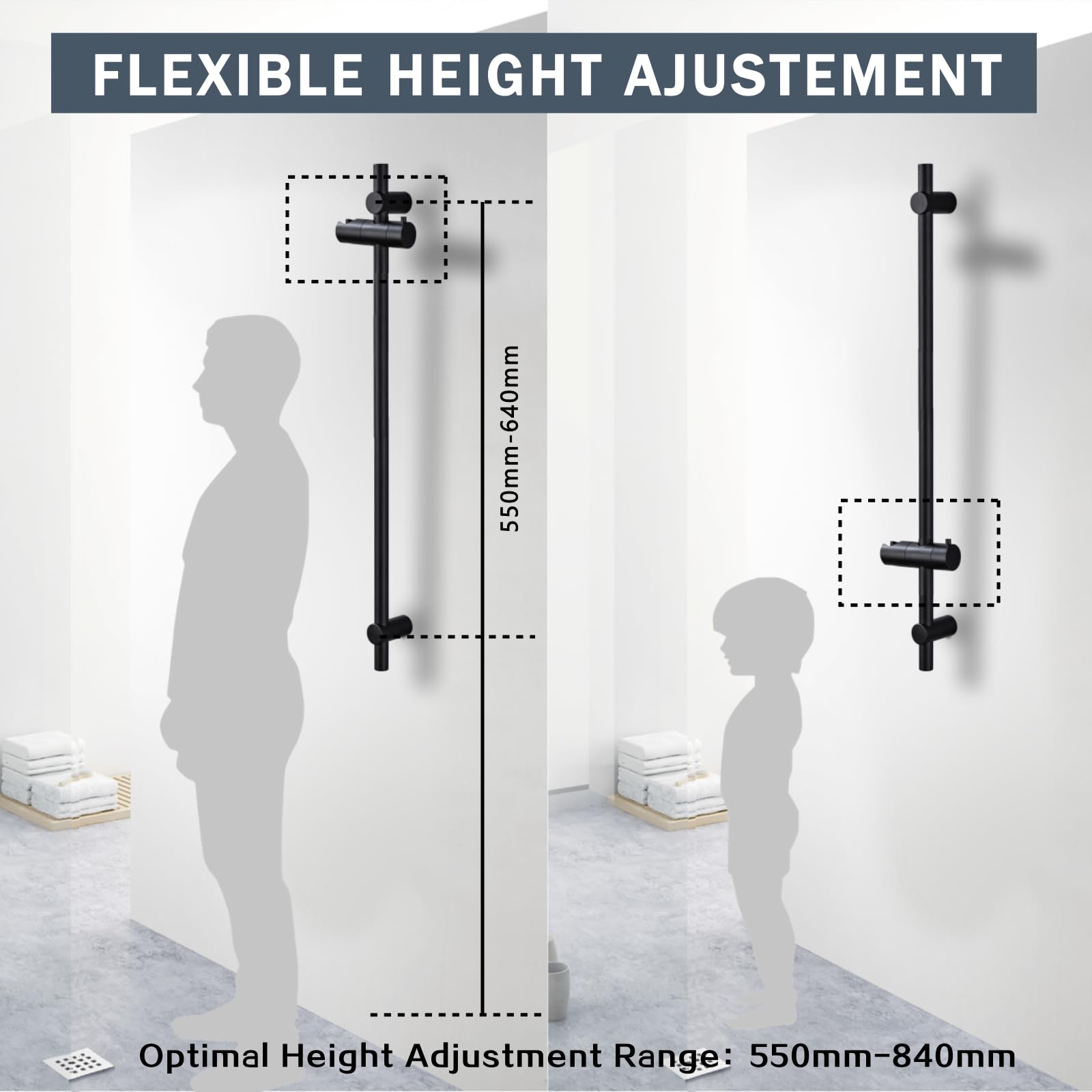 Asta Doccia In Acciaio Inox 304 - 70cm Regolabile, Senza Foratura, Con Supporto Girevole 360° - Foto 8