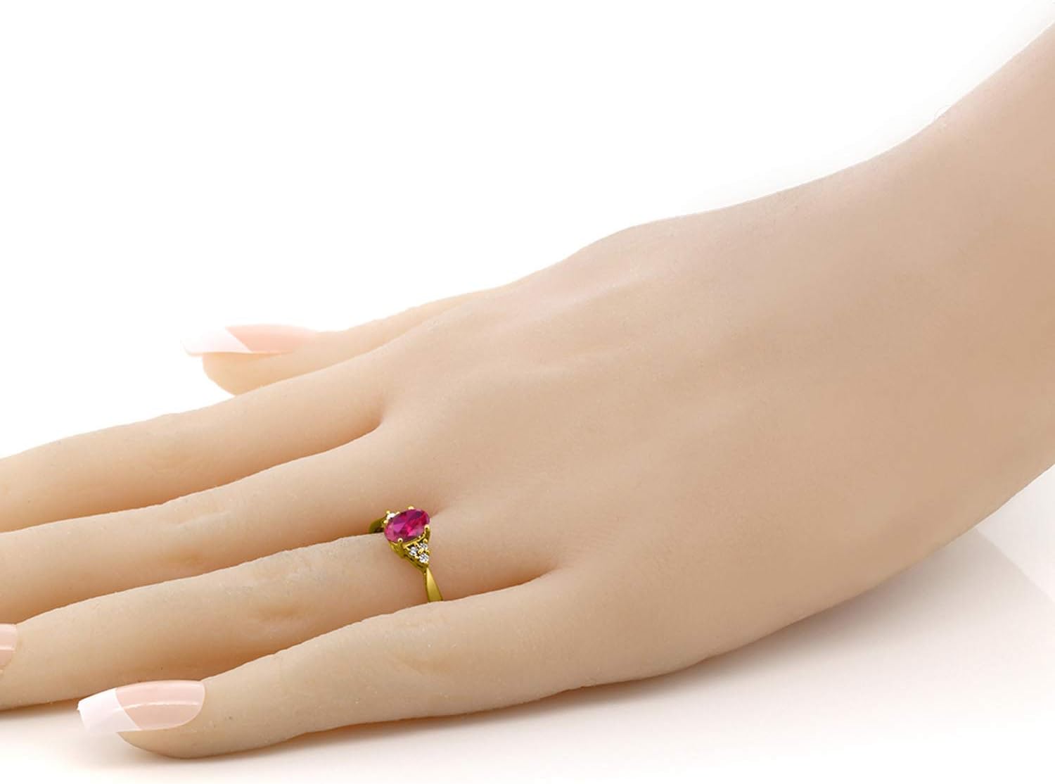 14K Yellow Gold Gemstone Birthstone and White Diamond Engagement Ring | Oval Shape 6X4MM | Wedding Anniversary Promise Gold Ring For Women | Available in Size 5, 6, 7, 8, 9 - Image 5