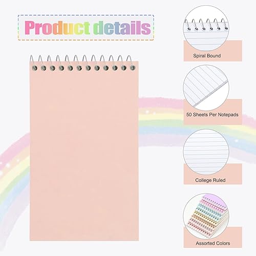 Miniatura 3 de EOOUT Paquete de 16 cuadernos de bolsillo, mini cuadernos en espiral, blocs de notas pequeños de 3 x 5, papel rayado universitario, 8 colores