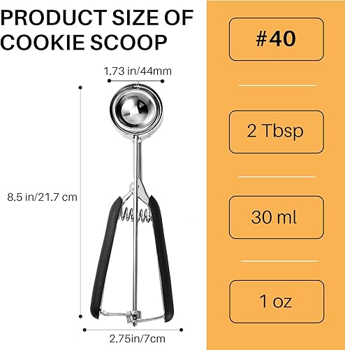 Miniatura 2 de Cuchara mediana para galletas, 2 cucharadas para hornear, cuchara de masa de galletas, cuchara con resorte, agarre cómodo, antideslizante