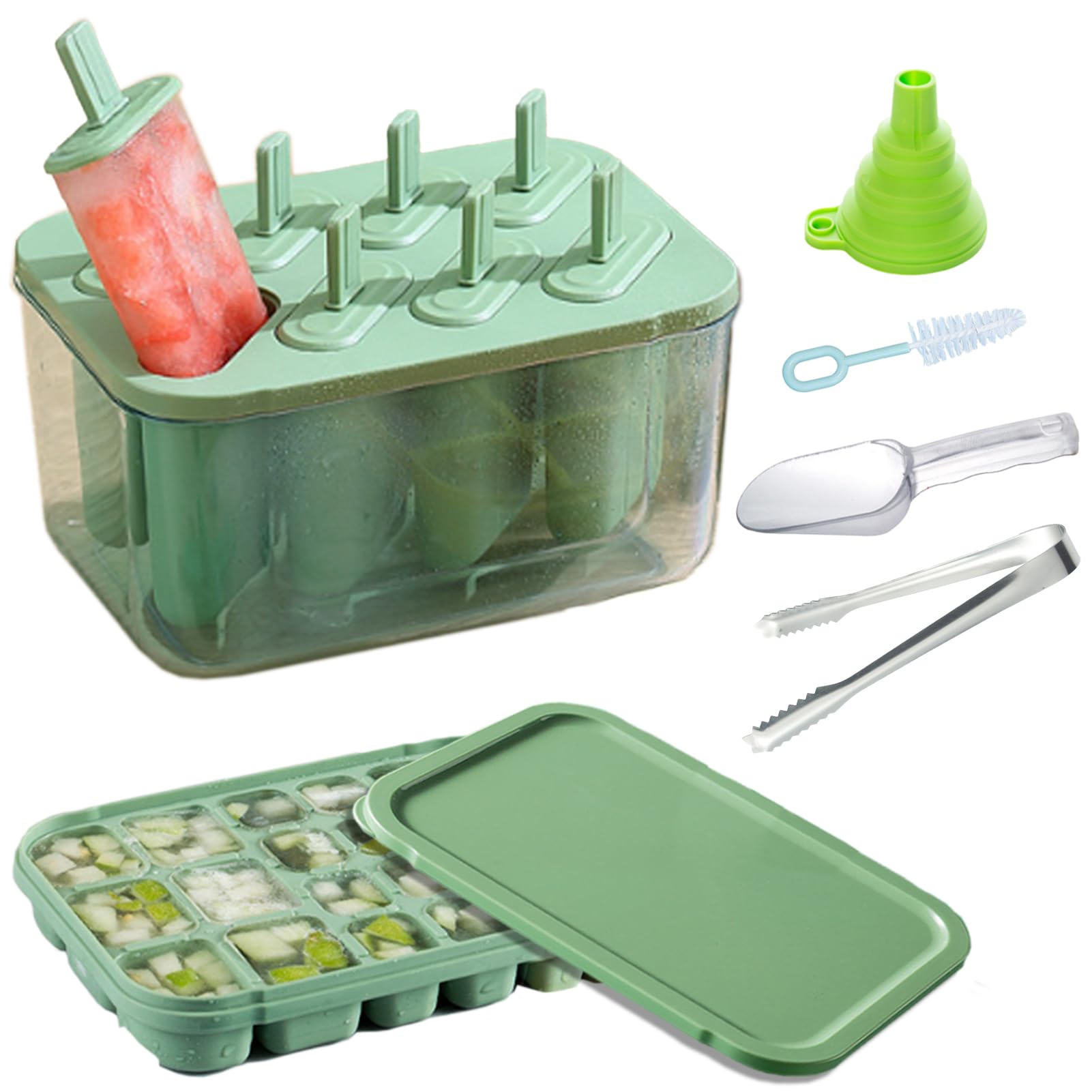 Popsicles Molds, Reusable Easy Release Ice Cube Trays for Freezer, Silicone Popsicle Molds for Kids, Silicone Ice Cube Trays with Lid for Yogurt, Juice, Smoothies, Sticks