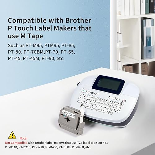 Miniatura 2 de Fimax M-K231 - Repuesto para cinta de etiquetas Brother M-K231s M231 MK-231 MK231 de 0.472 in, 0.47 pulgadas, cinta blanca Ptouch M, funciona con