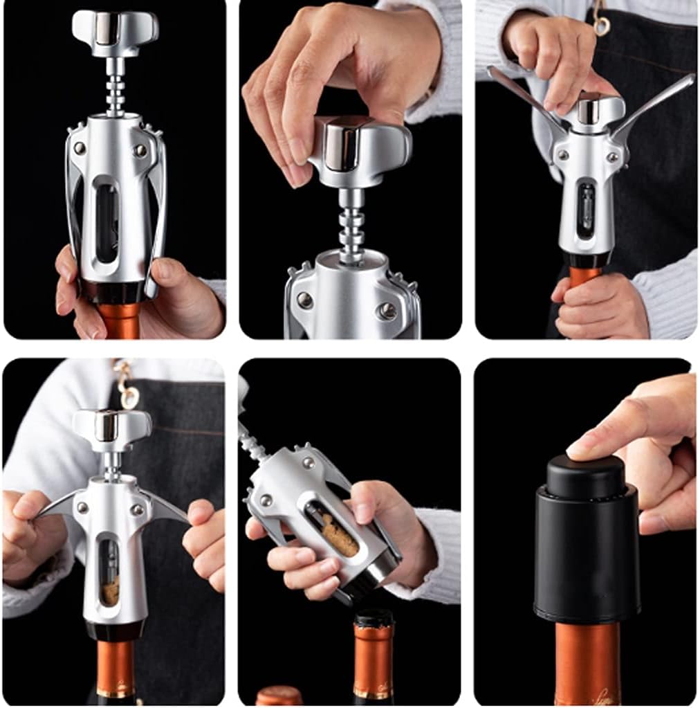 Wine Corkscrew Multi-function Manual Wine Opener Alloy Wine Silver Kitchen Tools Bar Accessories Exquisite Corkscrew 18.5cm (Color : Silver)