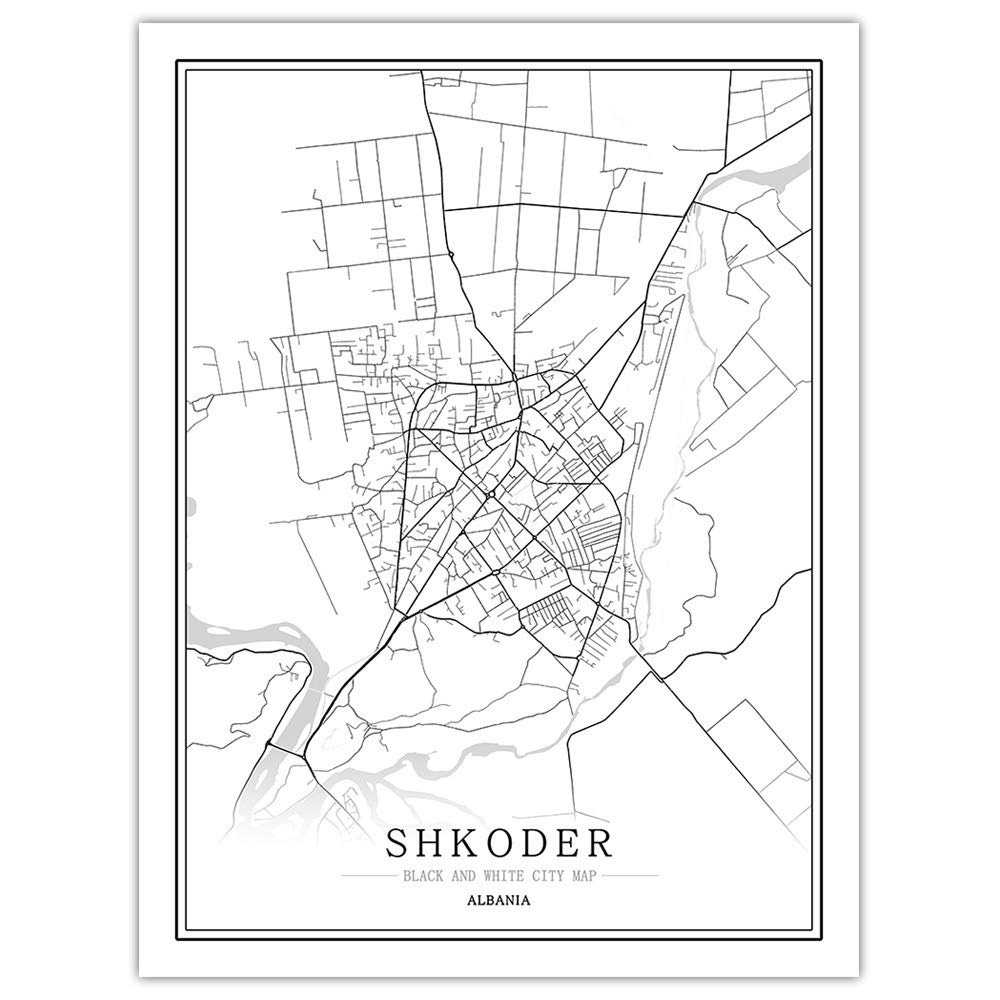 Peinture Shkoder Albanie sur toile, affiche d'art mural monochrome verticale 70x100