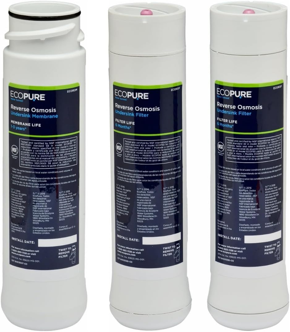 EcoPure ECOROM Reverse Osmosis Membrane Replacement – Fits ECOP30 & Select Kenmore & Brita RO Systems – NSF-Certified Stage 2 Filter – Reduces TDS, Lead, Chlorine & More – 1–3 Year Life – Easy Changes