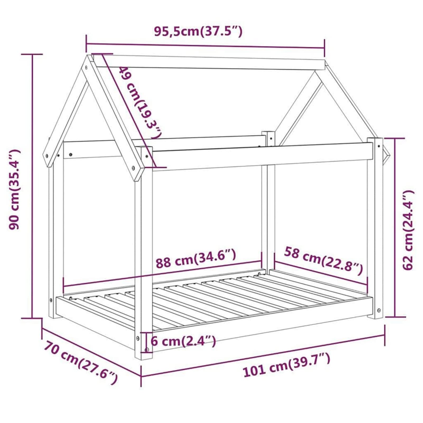 Lechnical Cuccia per Cani Bianca 101x70x90 cm in Legno Massello di Pino,Cuccia per Cani,Cuccia per Cani da Interno,Letto per Cani,Cuccia Letto