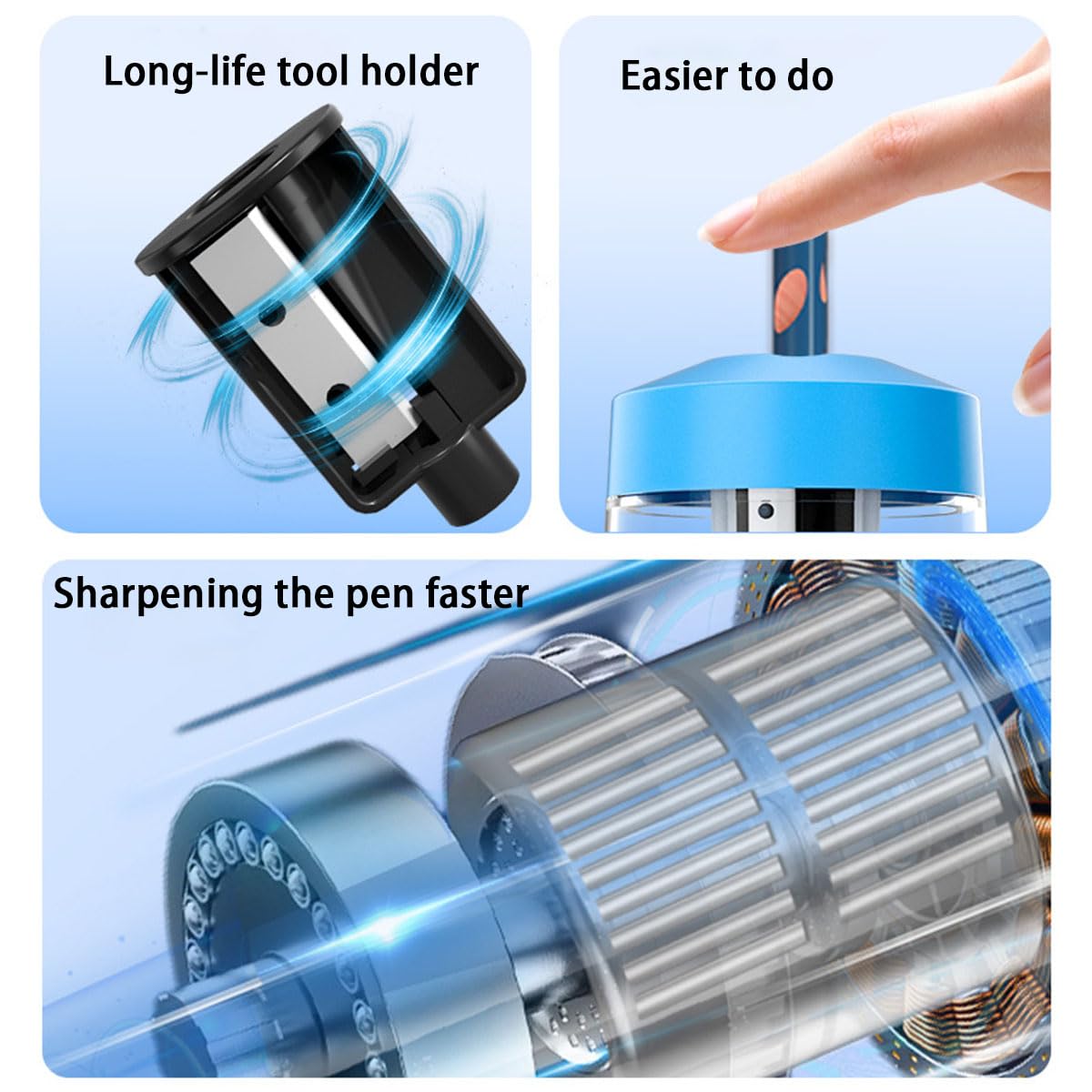 Sacapuntas eléctrico de tinta, hoja helicoidal resistente para afilar rápidamente, parada automática para lápices de colores n.º 2 (6-8 mm), adaptador de CA/funciona con pilas en el aula escolar