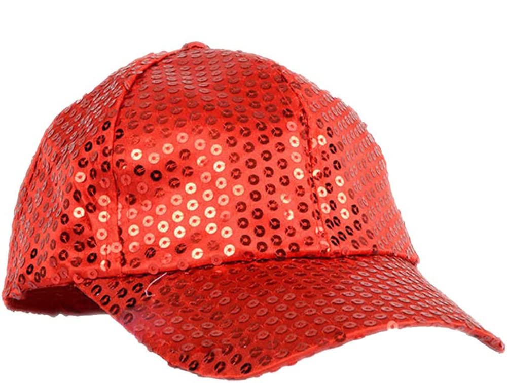 SoWest Sequin Baseball Cap in Red – Adjustable Glitter Bling Party Hat for Men & Women | Stag & Hen Nights Shiny Sequins Sun Hats for 70s Disco | Hip Hop Fashion Fancy Dress Accessory