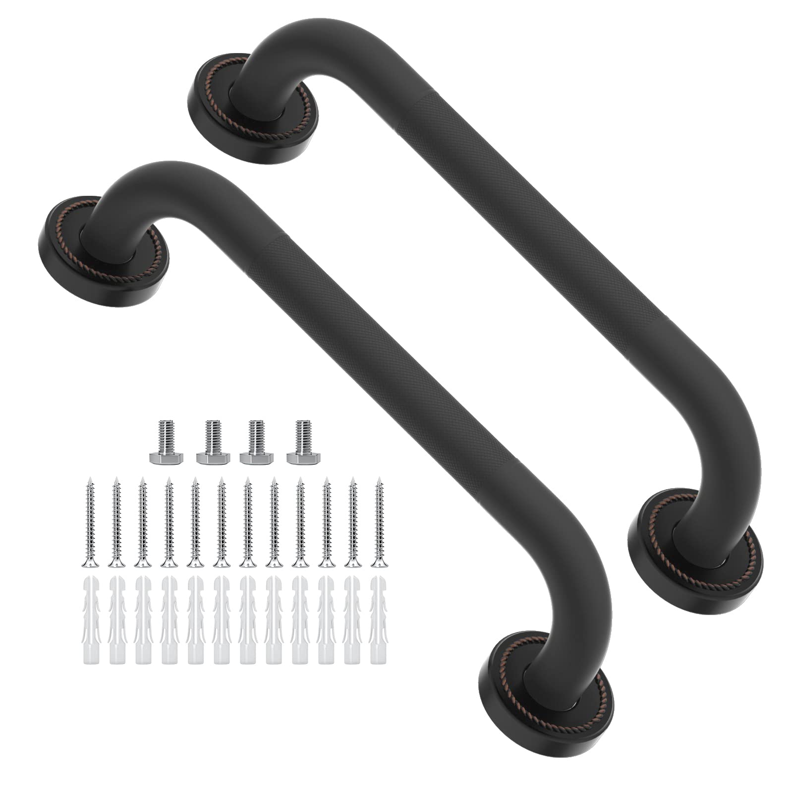 iMomwee2 Pack 12 Inch Anti Slip Antique Bronze Shower Grab Bar, Oil Rubbed Black SUS304 Stainless Steel Bathroom Grab Bar Handle, Safety Shower Balance Bar, Elderly Senior Assist Hand Rail Support